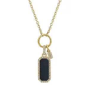 0.13CT DIAMOND & 0.60CT BLACK ONYX 14K Y/G DOG TAG NECKLACE