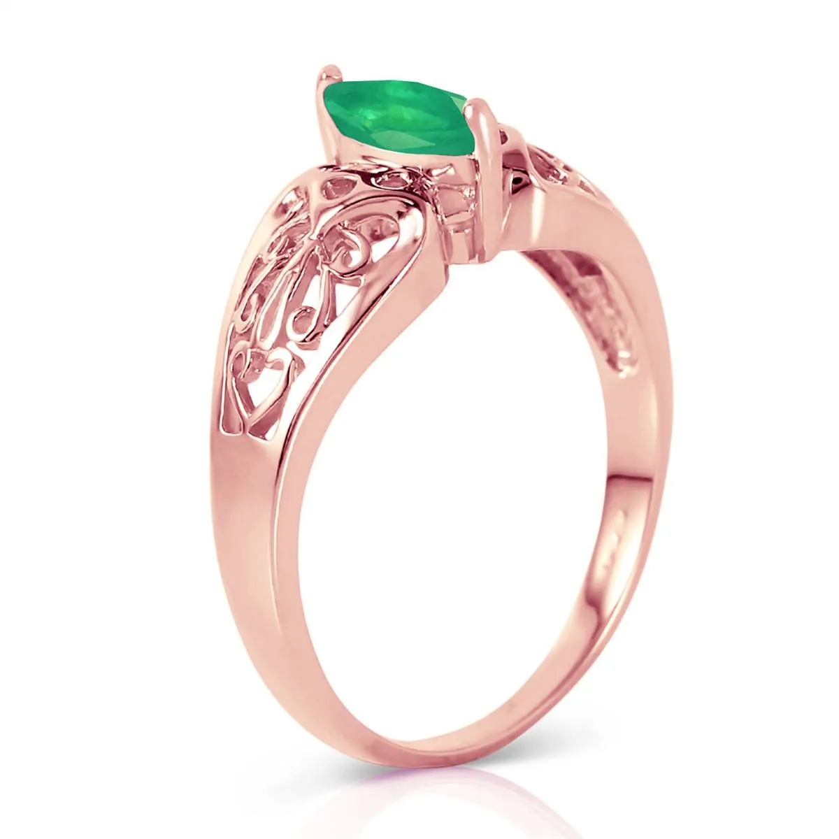 0.2 Carat 14K Solid Rose Gold Filigree Ring Natural Emerald