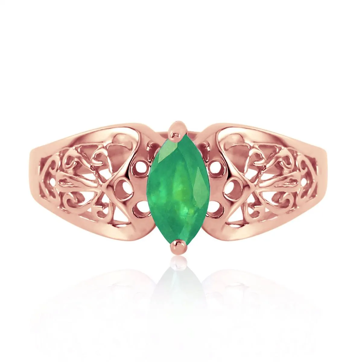 0.2 Carat 14K Solid Rose Gold Filigree Ring Natural Emerald