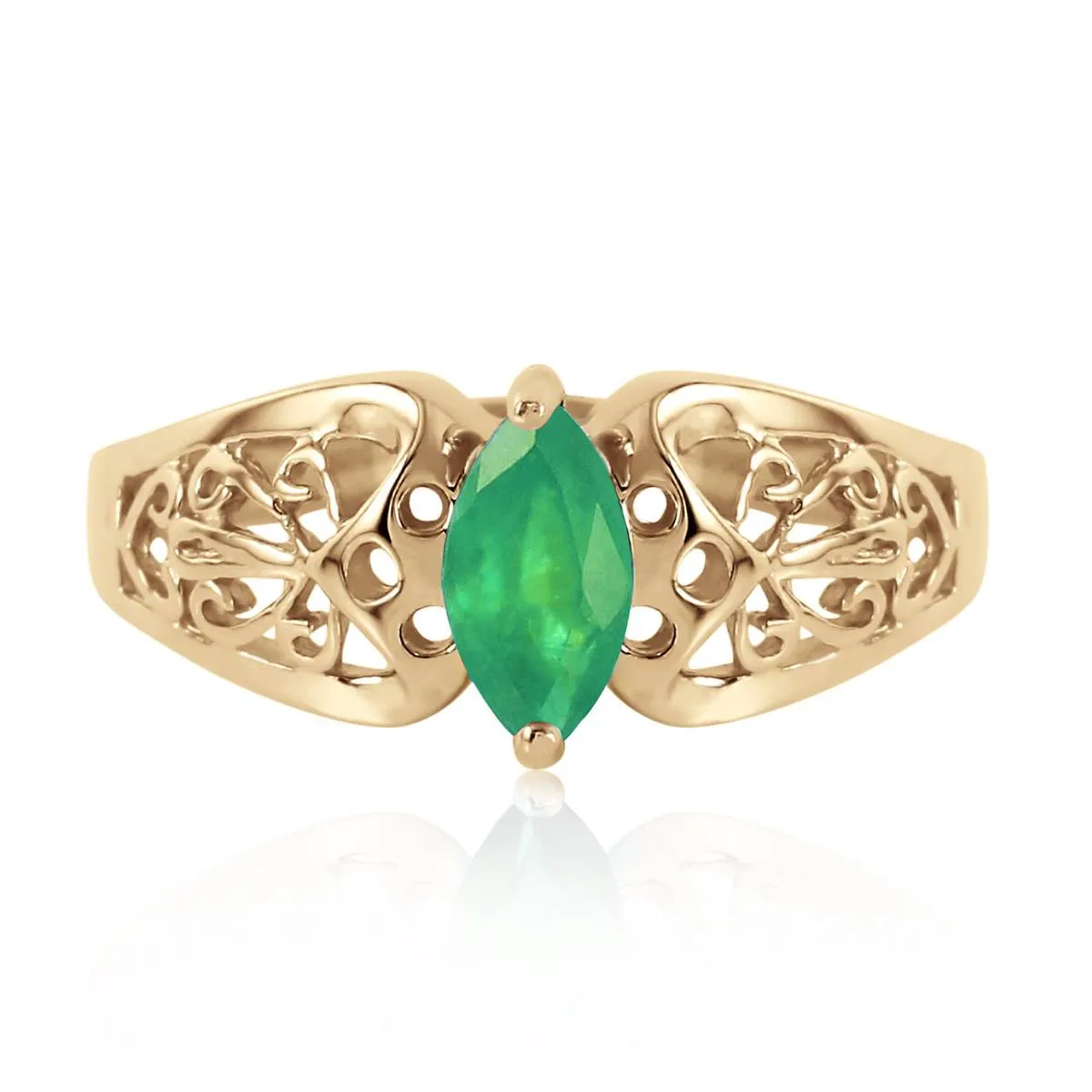 0.2 Carat 14K Solid Yellow Gold Lily Emerald Ring