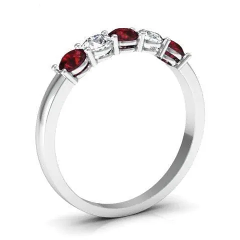 0.50cttw Shared Prong Garnet and Diamond Five Stone Ring