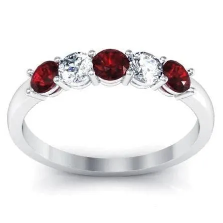 0.50cttw Shared Prong Garnet and Diamond Five Stone Ring