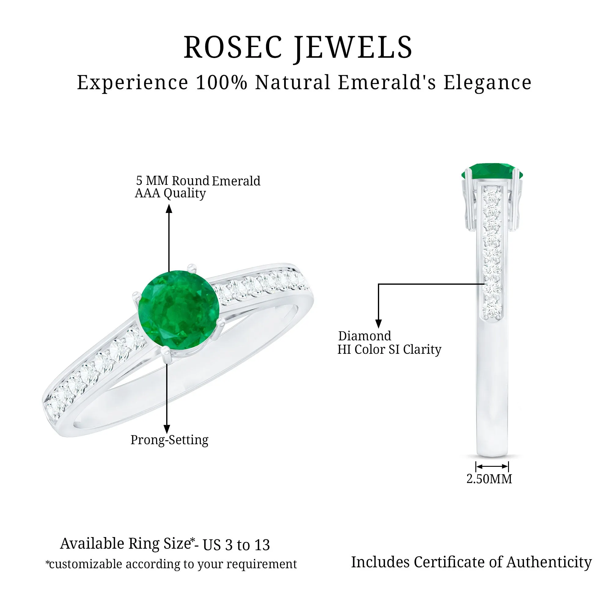 1 CT Classic Emerald and Diamond Ring