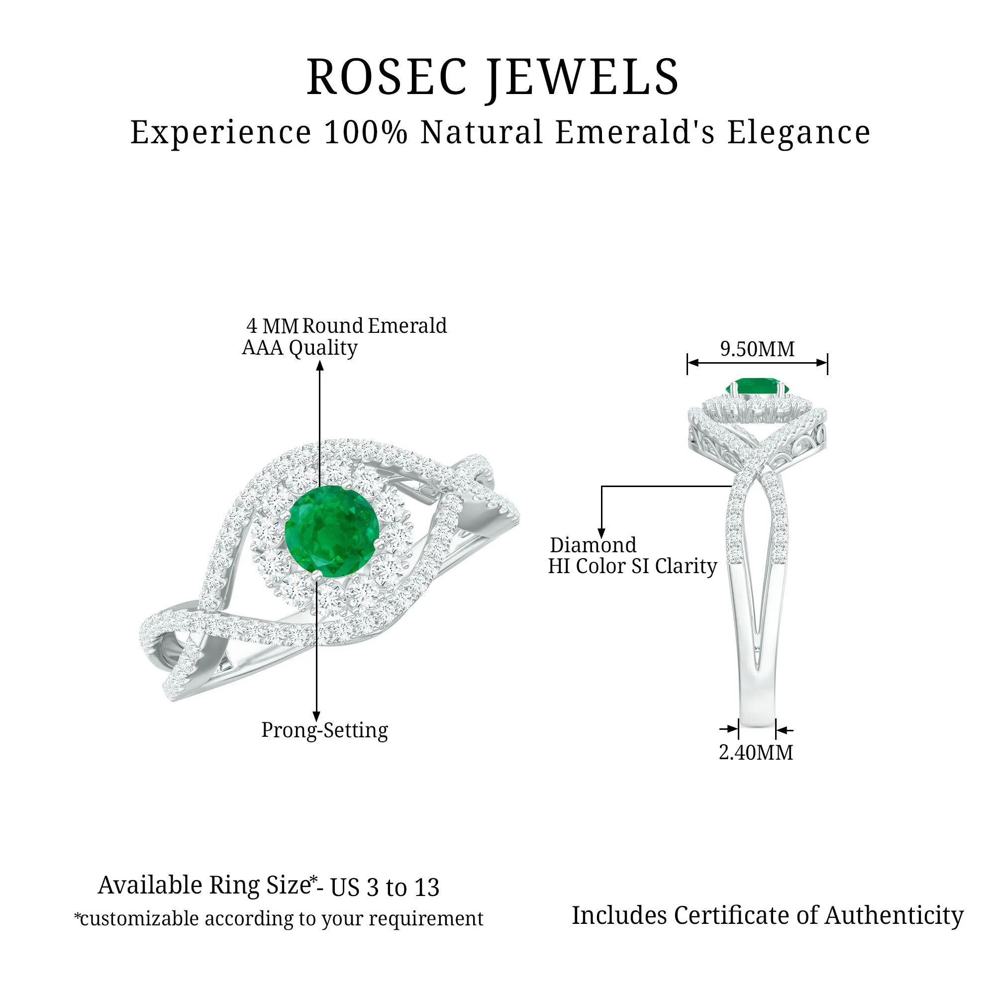 1 CT Emerald Designer Engagement Ring with Diamond Accent