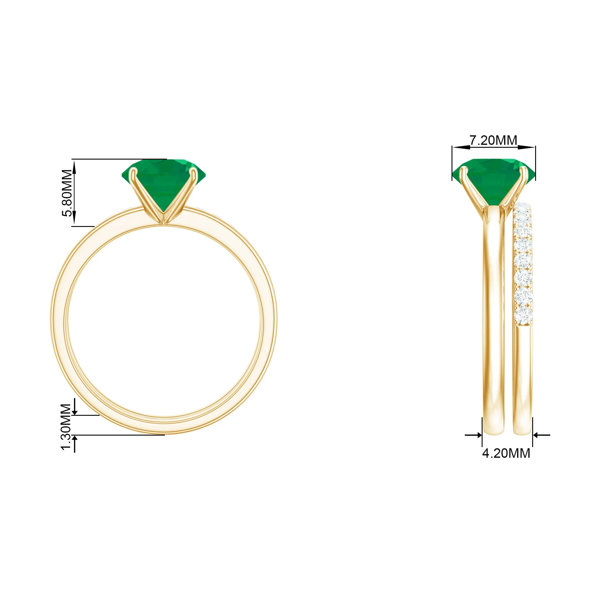 1 CT Green Emerald Solitaire Bridal Ring Set with Diamond