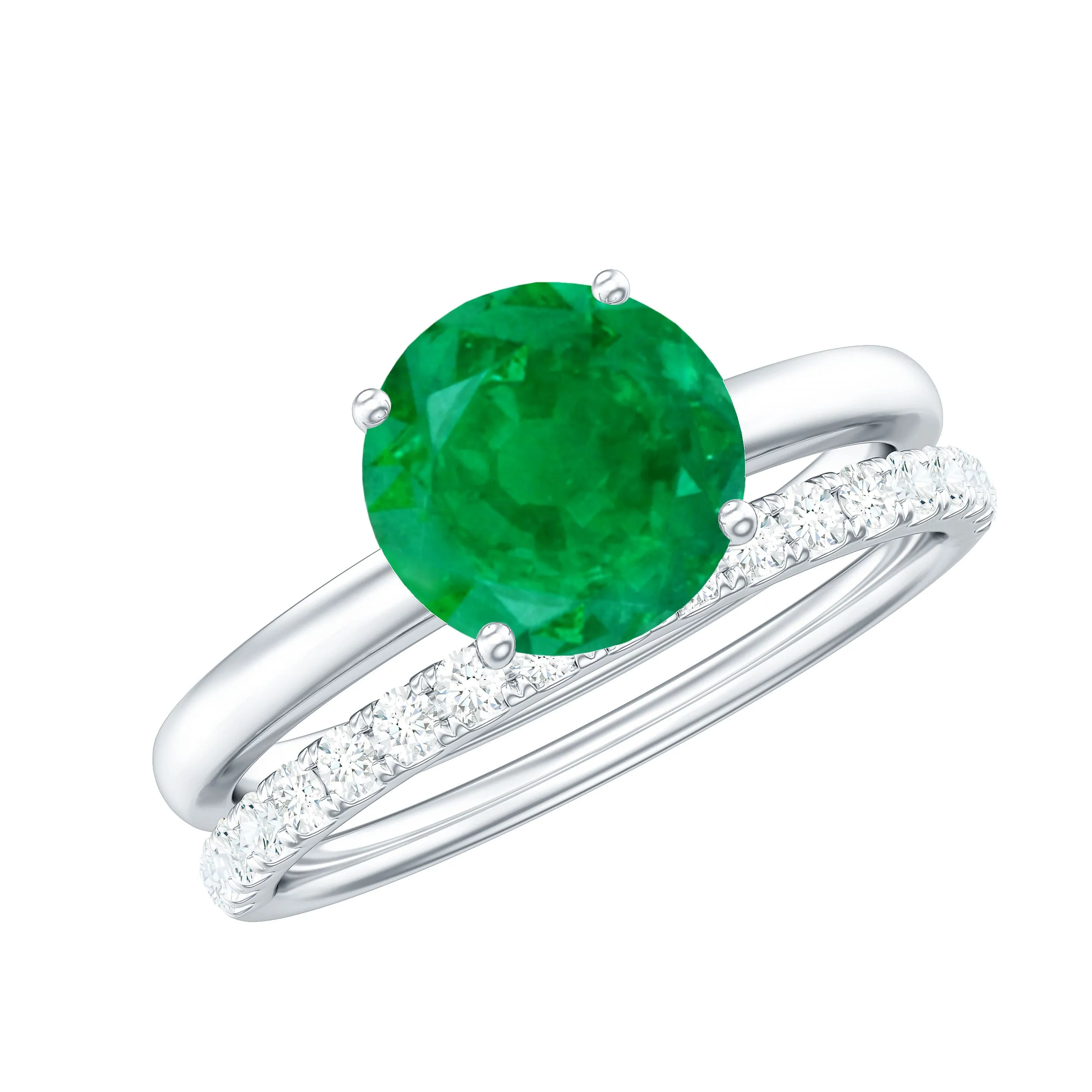 1 CT Green Emerald Solitaire Bridal Ring Set with Diamond