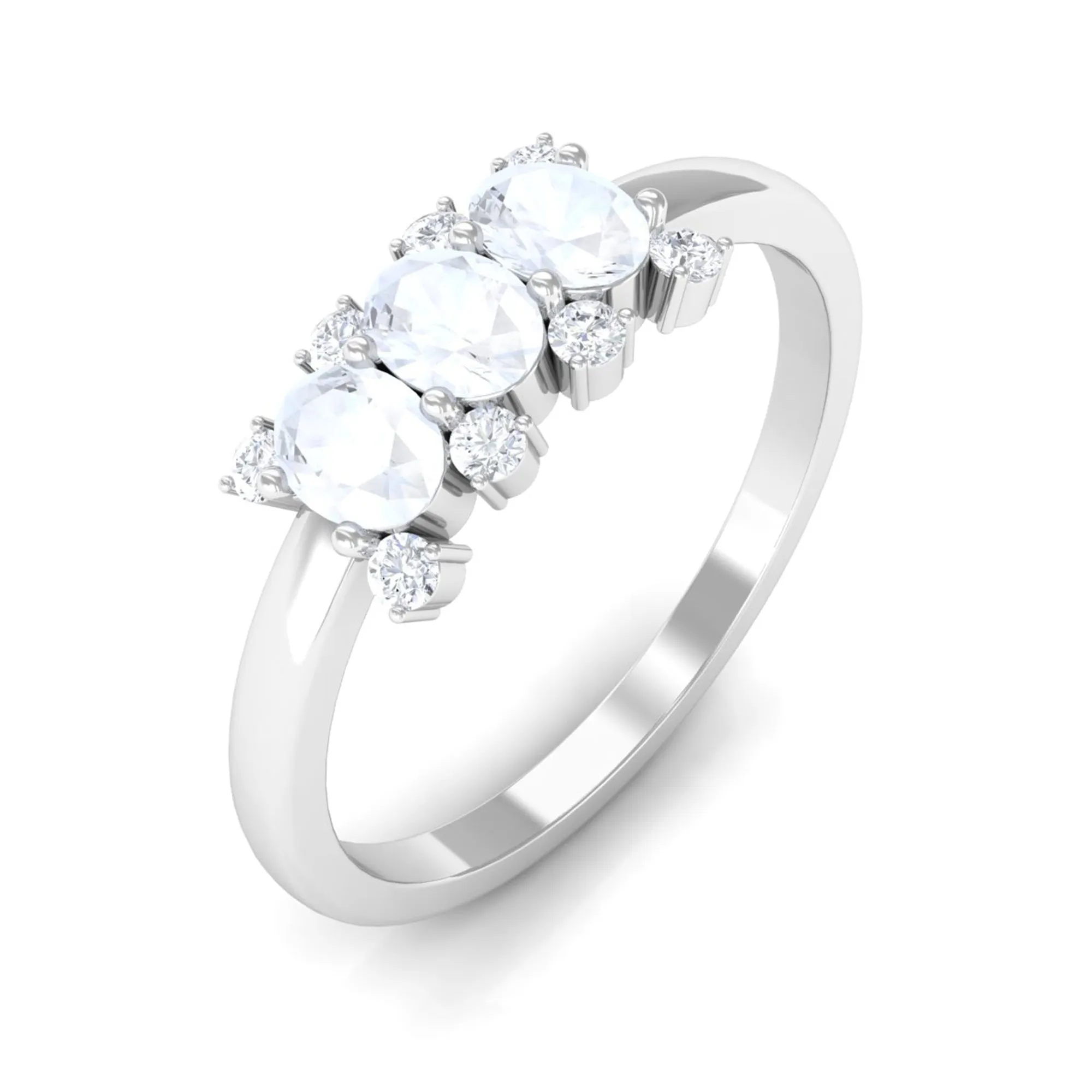 1 CT Oval Cut Moonstone Three Stone Ring with Diamond