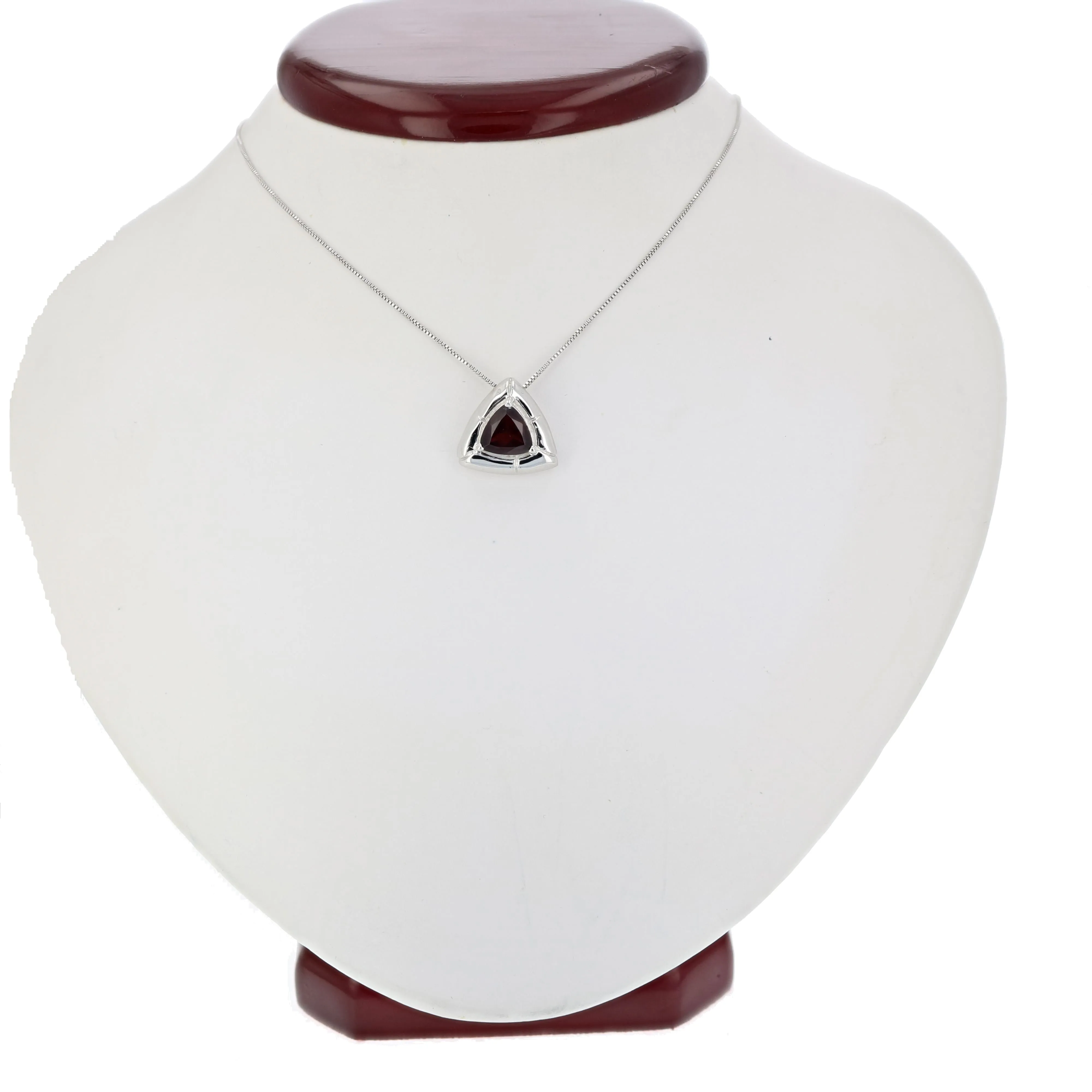 1 cttw Pendant Necklace, Garnet Trillion Shape Pendant Necklace for Women in .925 Sterling Silver with Rhodium, 18 Inch Chain, Prong Setting