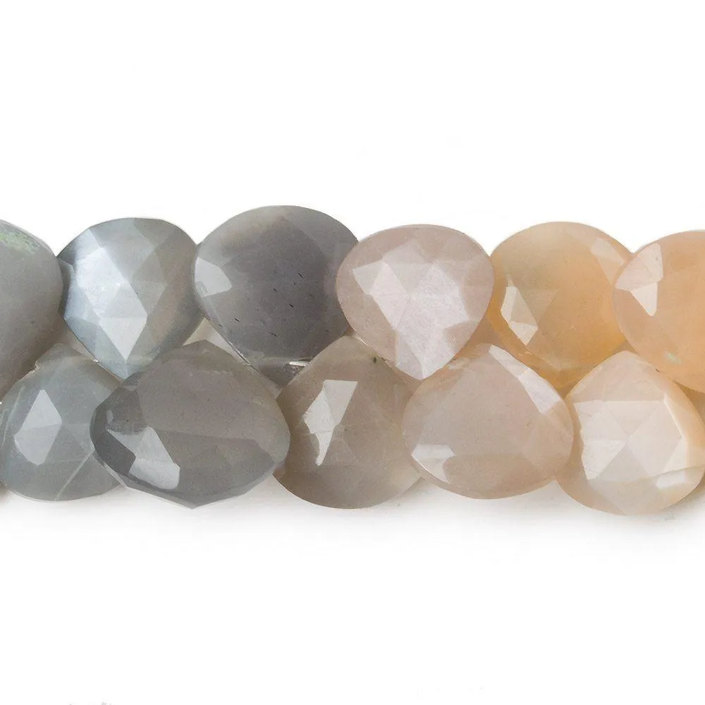 10x10-14x14mm Multi Color Moonstone faceted heart briolette 8.25 inch 43 Beads A