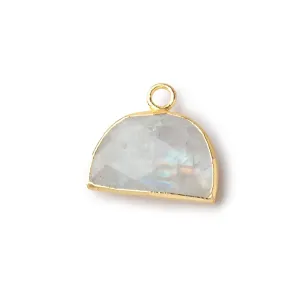 10x15mm Gold Leafed Rainbow Moonstone Faceted Half Moon Focal Pendant 1 piece