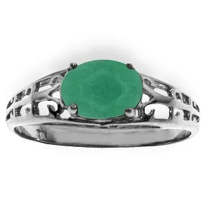 1.15 Carat 14K Solid White Gold Filigree Ring Natural Emerald