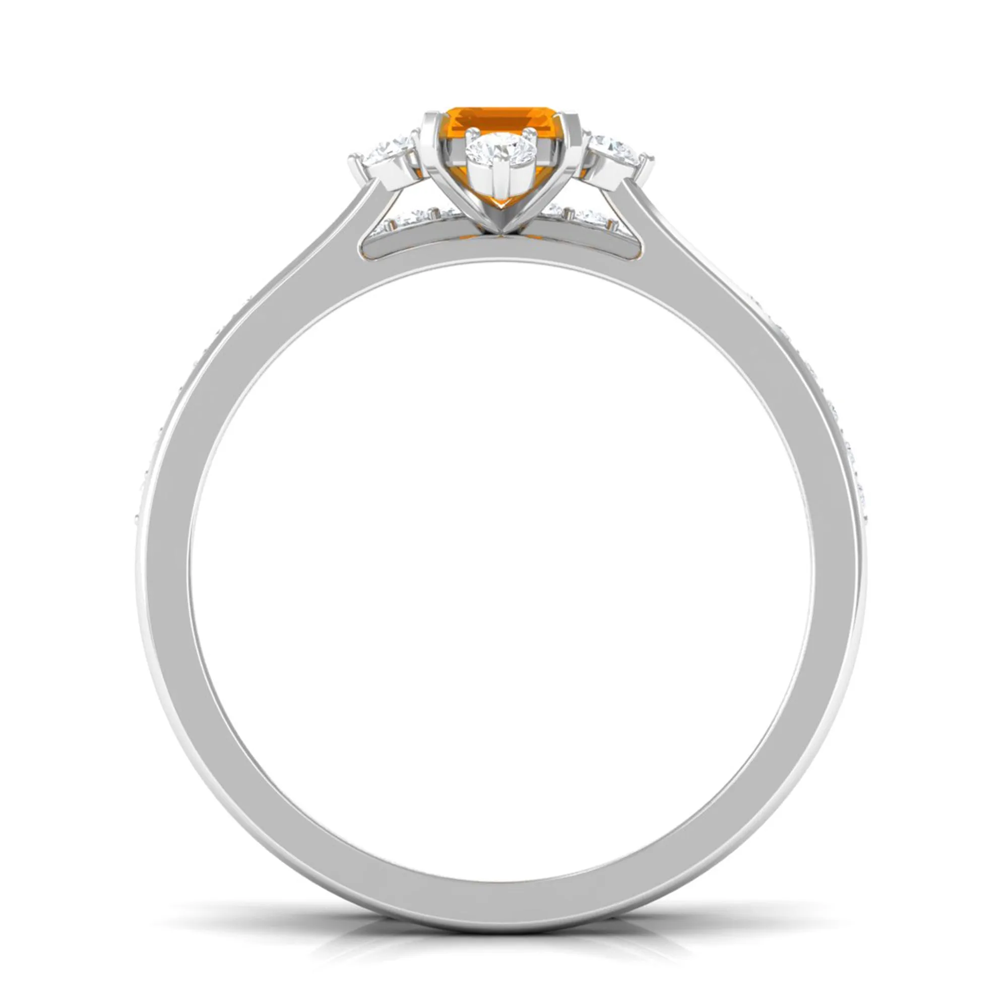 1.25 Carat Emerald Cut Fire Opal Solitaire Ring Set with Diamond