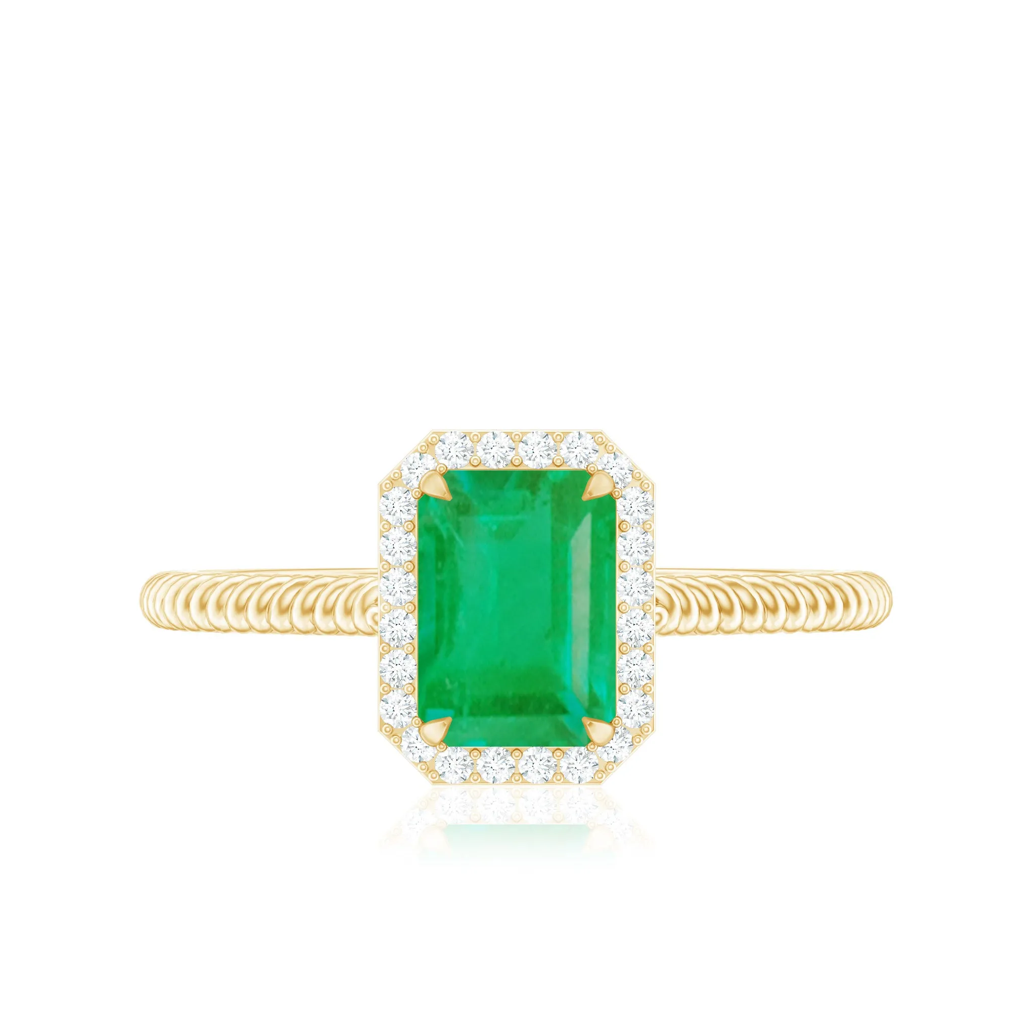 1.25 CT Octagon shape Emerald Solitaire Engagement Ring with Diamond Halo