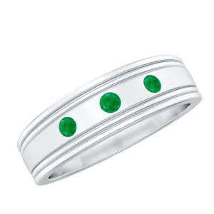 1/4 CT Real Emerald Modern Band Ring in Gypsy Setting