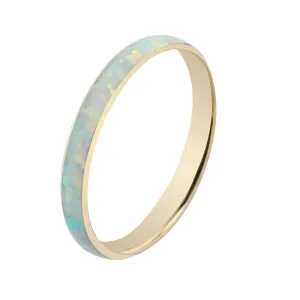 14 Karat Yellow Gold White Opal Ring Barrel Shape 3mm