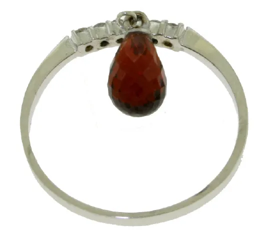 1.45 Carat 14K Solid White Gold Ring Natural Diamond Dangling Garnet