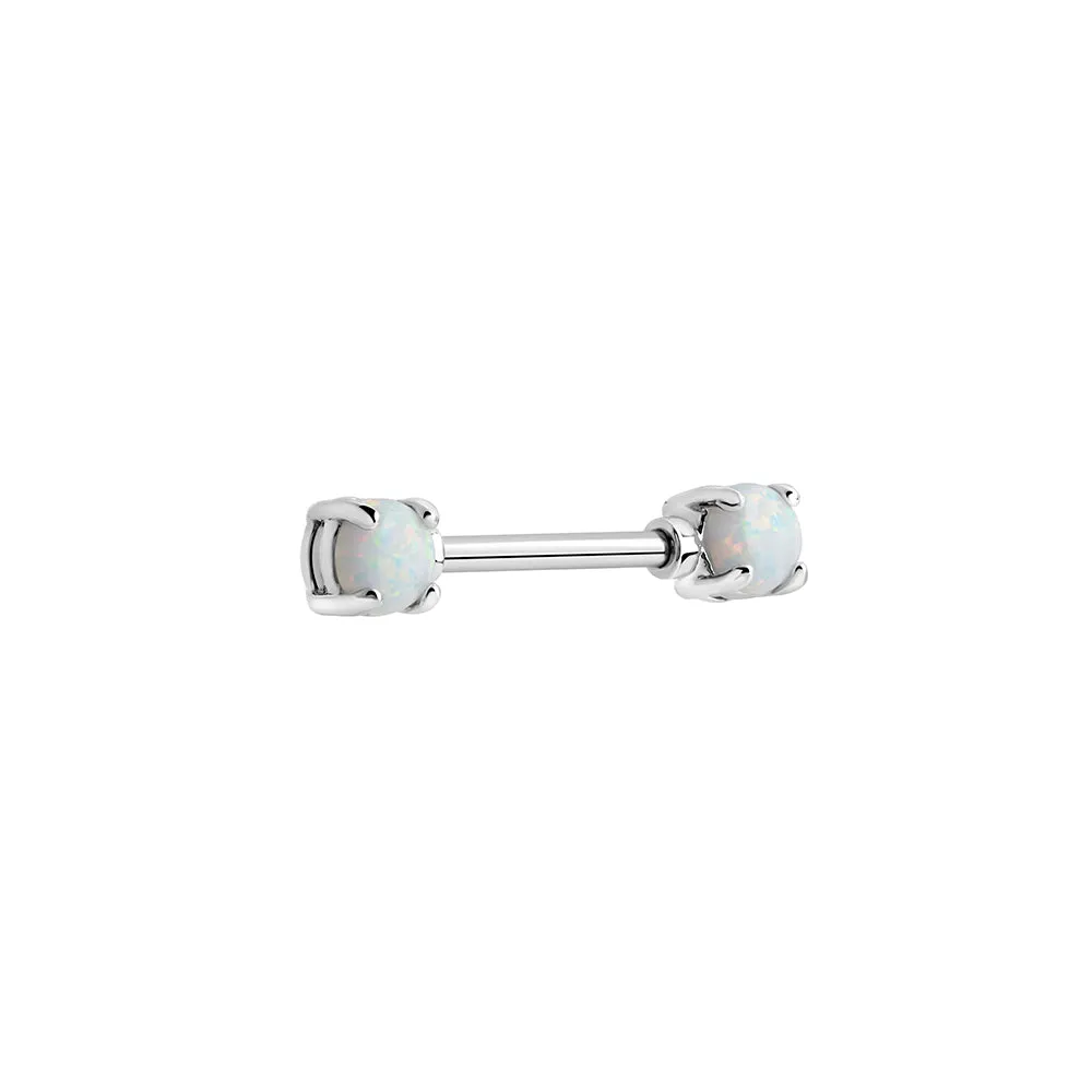 14g 9/16” Rhodium-Plated Straight Barbell Nipple Ring with Opal Ends — Price Per 1