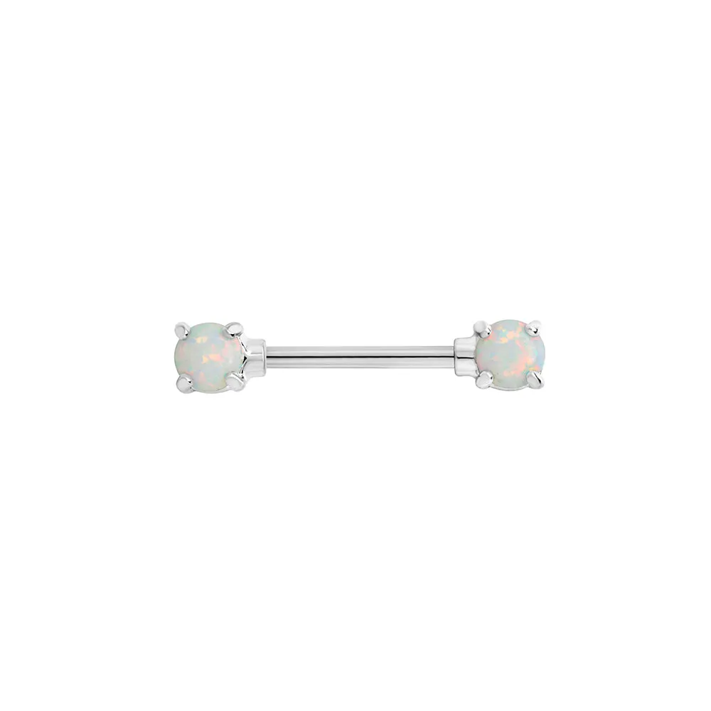 14g 9/16” Rhodium-Plated Straight Barbell Nipple Ring with Opal Ends — Price Per 1