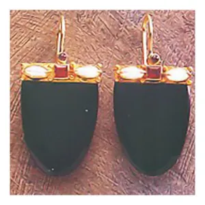 14k Brittania Onyx, Pearl and Garnet Earrings