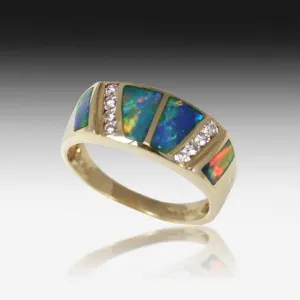 14K OPAL AND DIAMOND INLAY RING