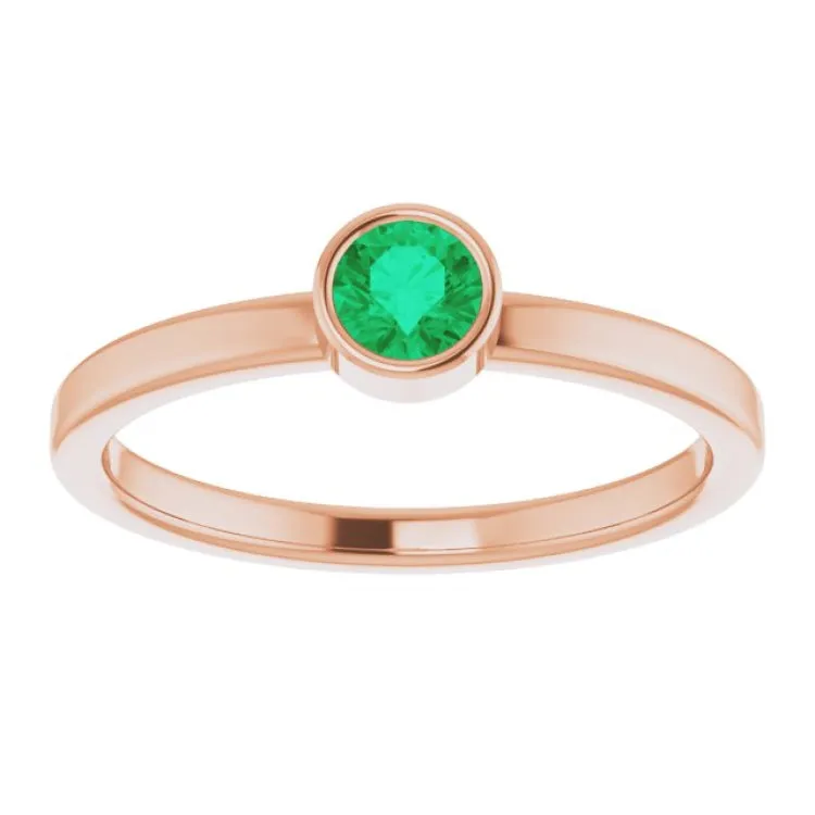 14K Rose 4 mm Lab-Grown Emerald Ring