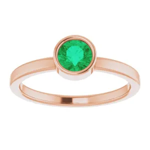 14K Rose 5 mm Natural Emerald Ring