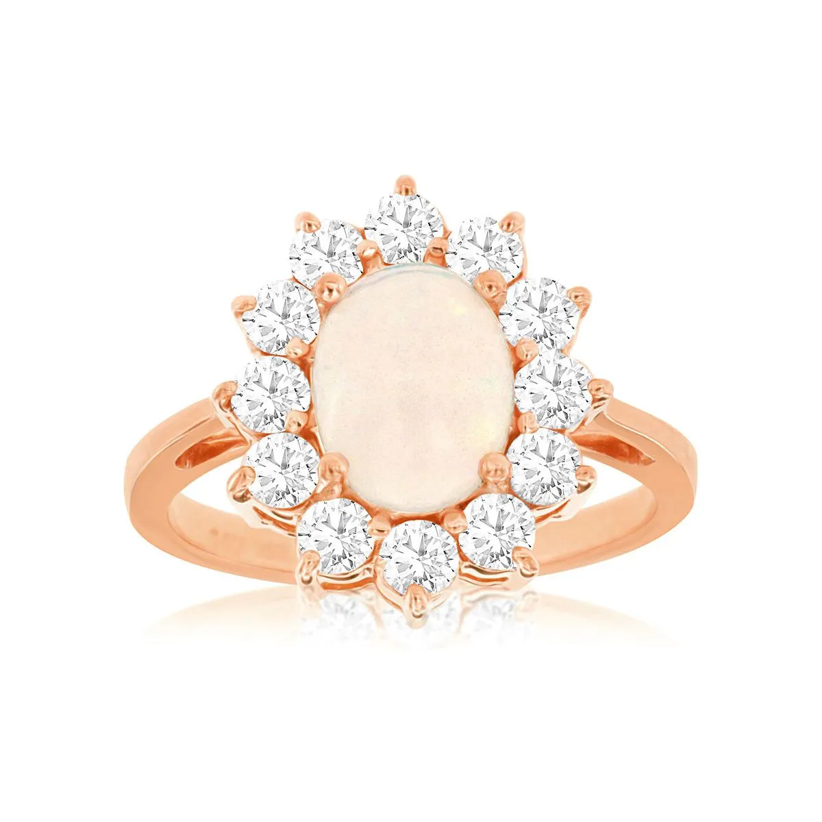 14k Rose Gold Oval Opal and Diamond Halo Ring