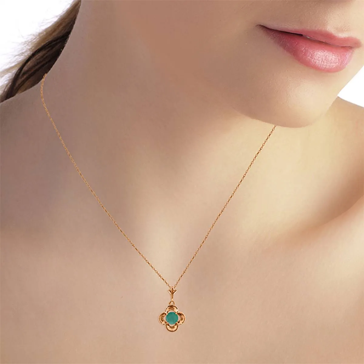 14K Solid Rose Gold Emerald Necklace Gemstone Genuine Platinum