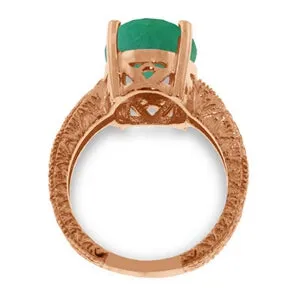 14K Solid Rose Gold Ring w/ Natural Oval Emerald