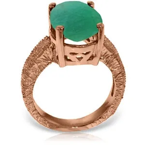 14K Solid Rose Gold Ring w/ Natural Oval Emerald