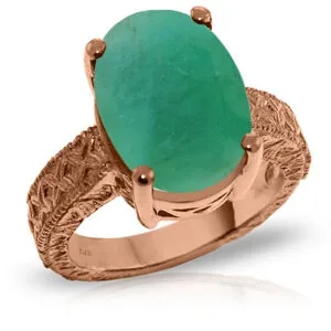 14K Solid Rose Gold Ring w/ Natural Oval Emerald