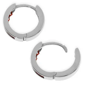 14K Solid White Gold Hoop Huggie Earrings w/ Garnets