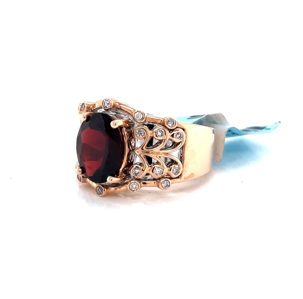 14K T/T Oval Red Garnet & Diamond Fashion Ring