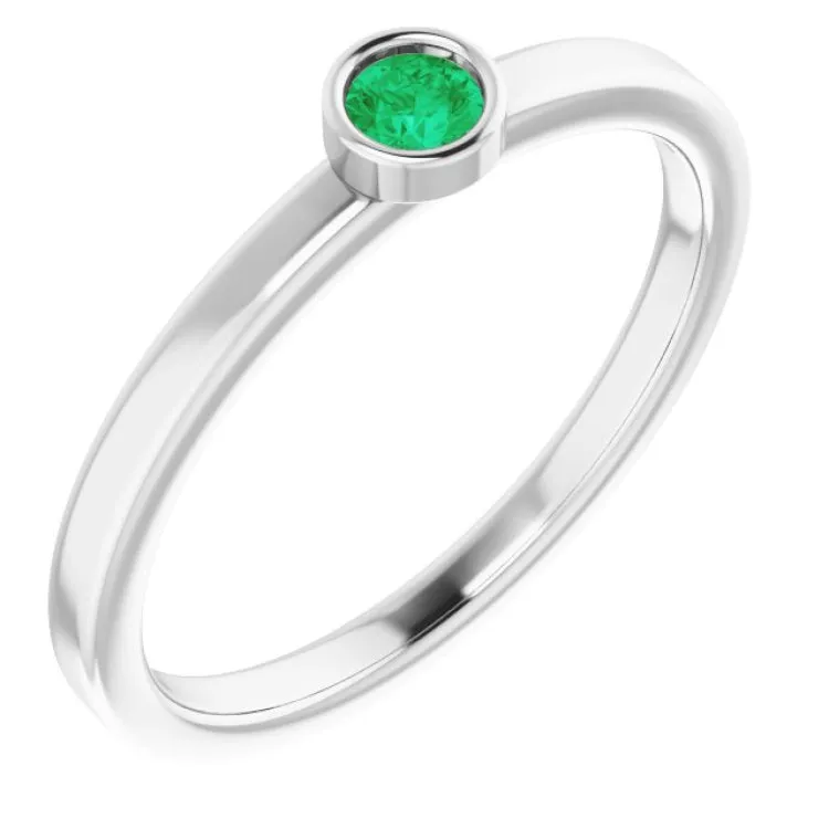 14K White 3 mm Lab-Grown Emerald Ring