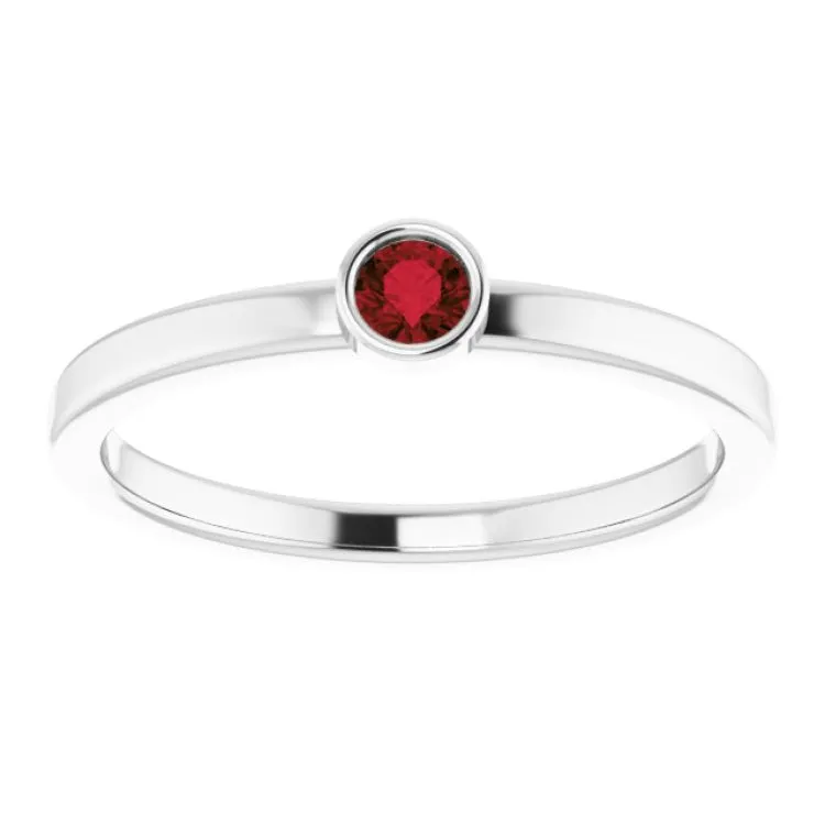 14K White 3 mm Natural Mozambique Garnet Ring