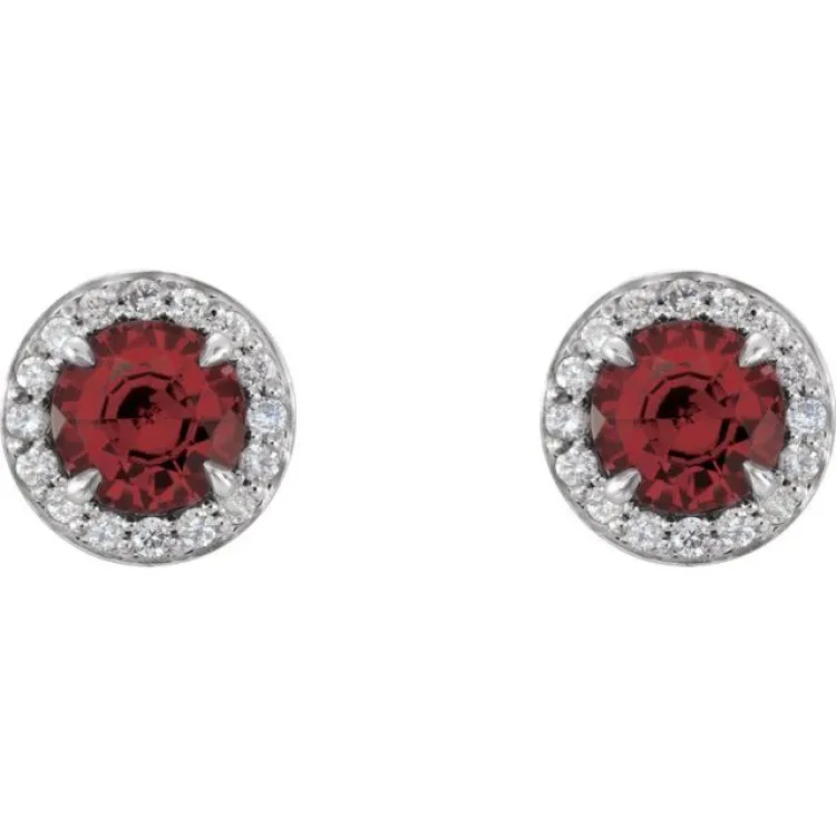 14K White 4 mm Natural Mozambique Garnet & 1/10 CTW Natural Diamond Earrings