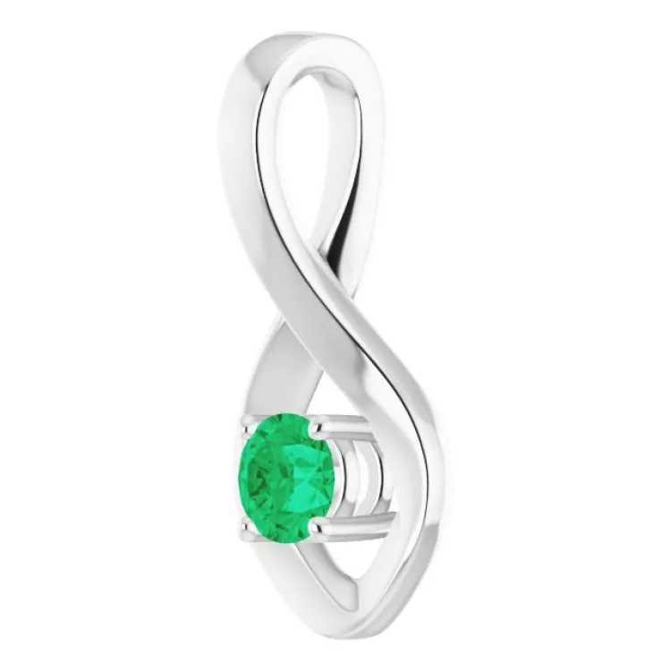 14K White 4 mm Round Natural Emerald Pendant