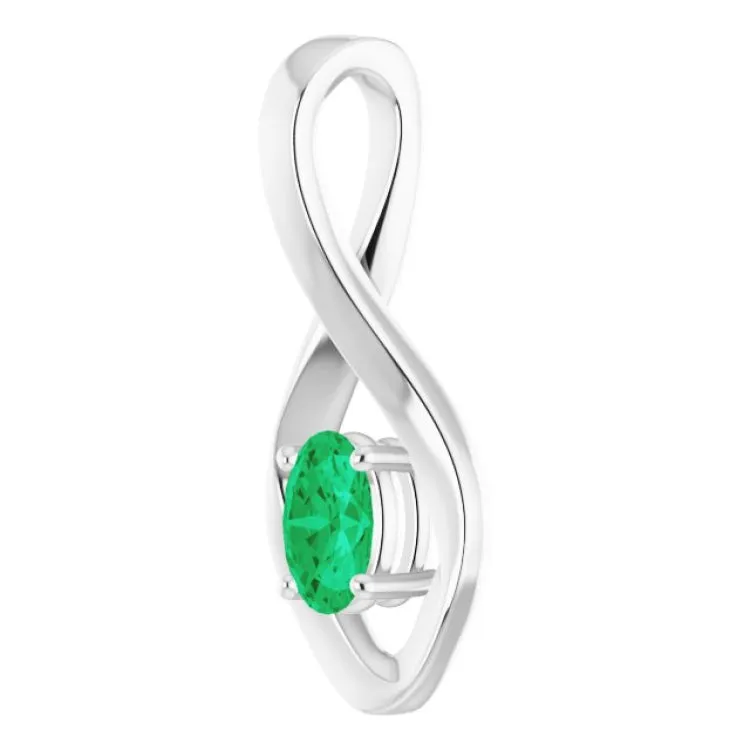 14K White 6x4 mm Oval Lab-Grown Emerald Pendant