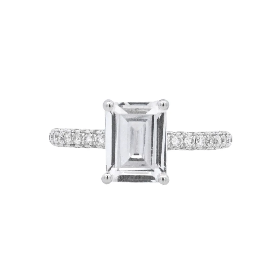 14K White Emerald Cut Diamond 2.00Ct Solitaire Engagement Ring