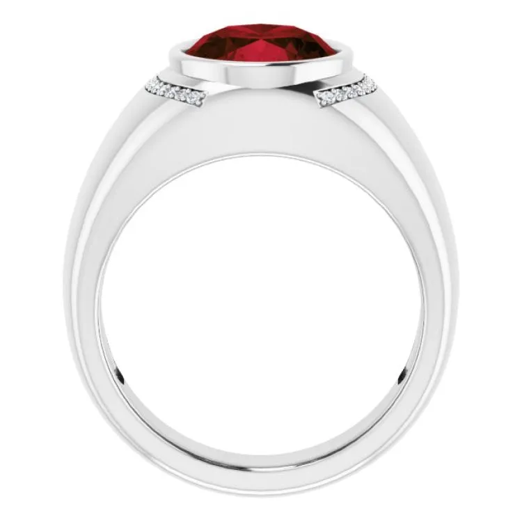 14K White Natural Mozambique Garnet & 1/8 CTW Natural Diamond Ring