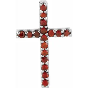 14K White Natural Mozambique Garnet Petite Cross Pendant