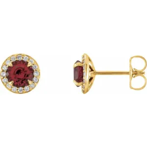 14K Yellow 4.5 mm Natural Mozambique Garnet & 1/6 CTW Natural Diamond Earrings