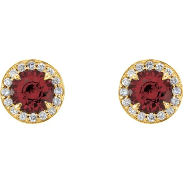 14K Yellow 4.5 mm Natural Mozambique Garnet & 1/6 CTW Natural Diamond Earrings