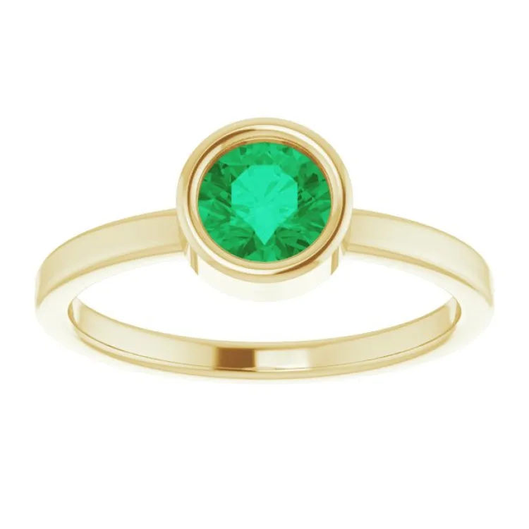 14K Yellow 5.5 mm Natural Emerald Ring