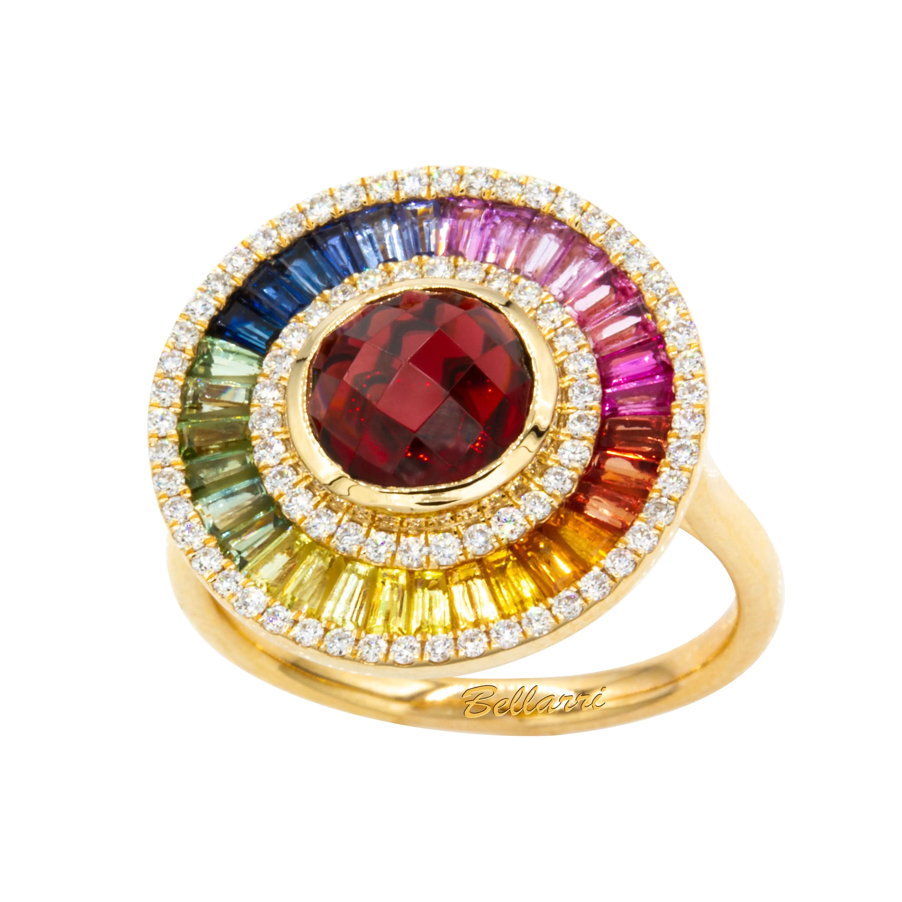 14K Yellow Garnet, Sapphire and Natural Diamond Ring Size 7