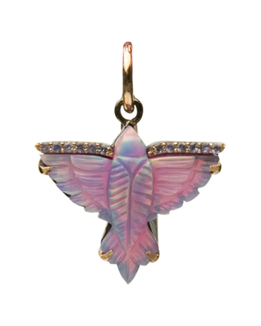 14k Yellow Gold Carved Opal Rising Phoenix Pendant