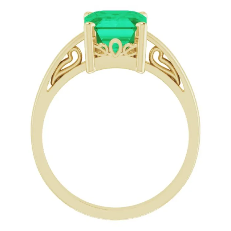 14K Yellow Lab-Grown Emerald Scroll SettingÂ® Ring