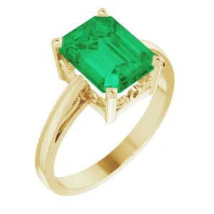 14K Yellow Lab-Grown Emerald Scroll SettingÂ® Ring