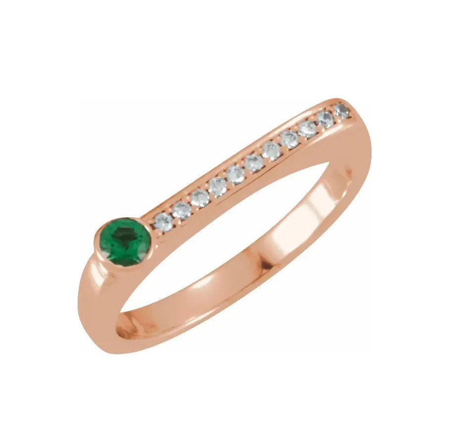 14K Yellow Natural Emerald and Diamond Ring