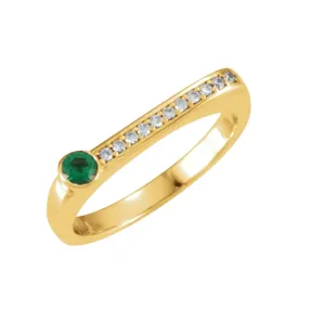 14K Yellow Natural Emerald and Diamond Ring